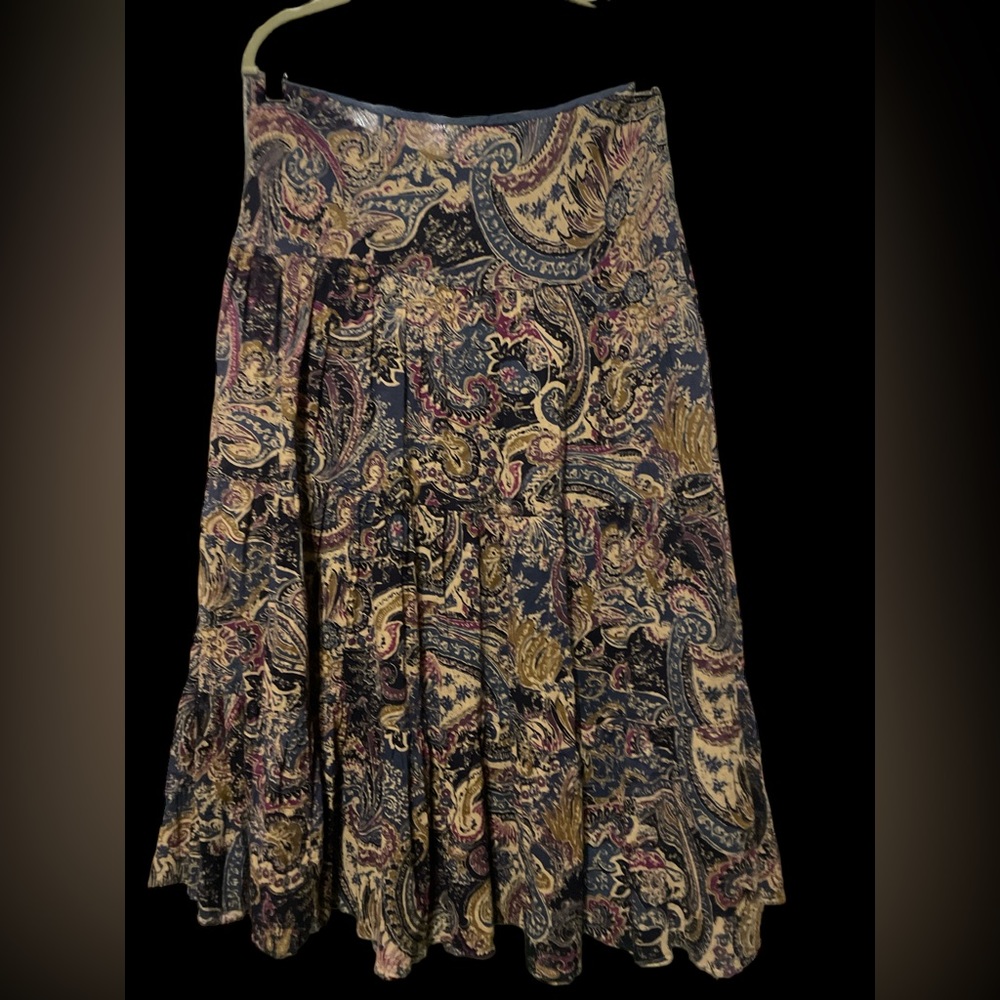 Chaps Paisley A-Line Skirt - Black and Gold